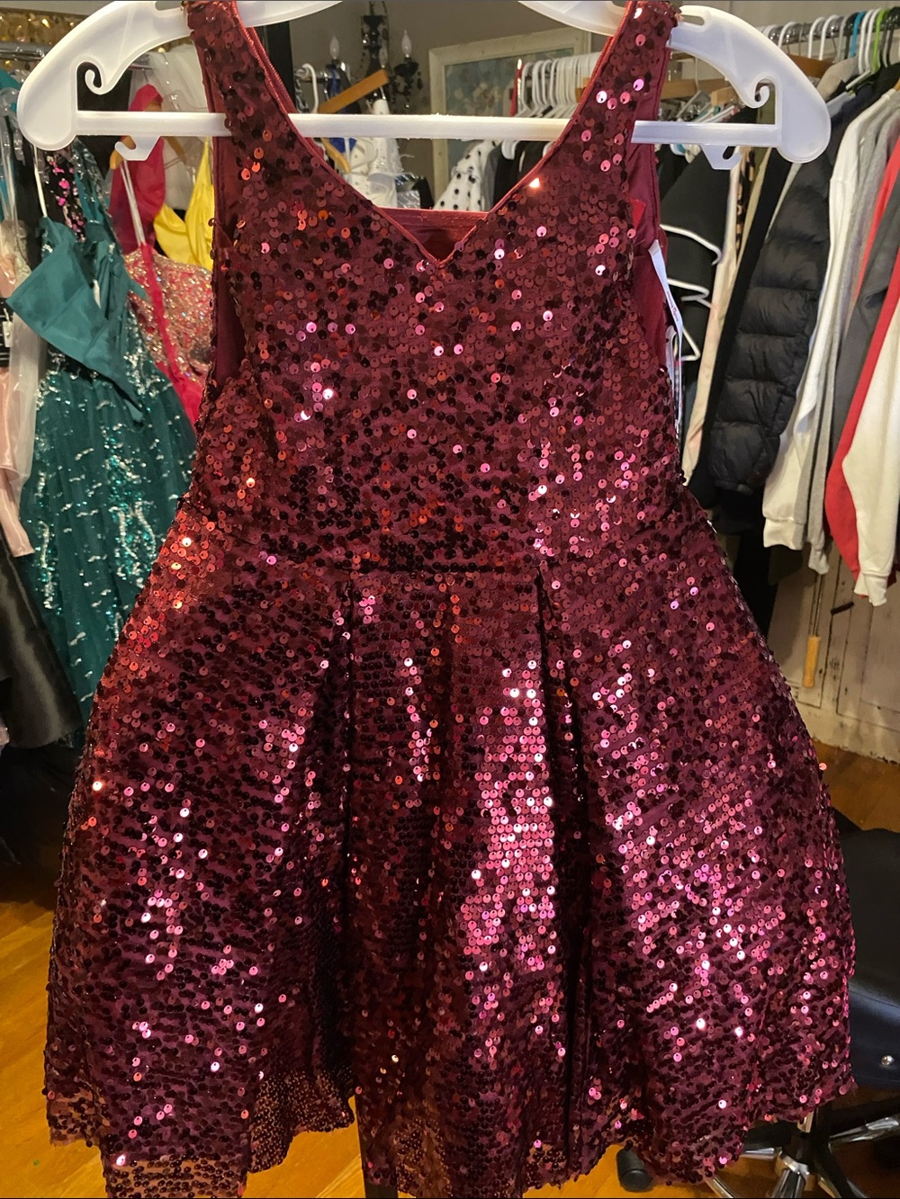 Dancing Queen Girls' Burgundy Sequin Party Dress